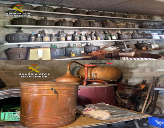 La Guardia Civil interviene cerca de 500 litros de orujo y un alambique en Salvaterra de Miño