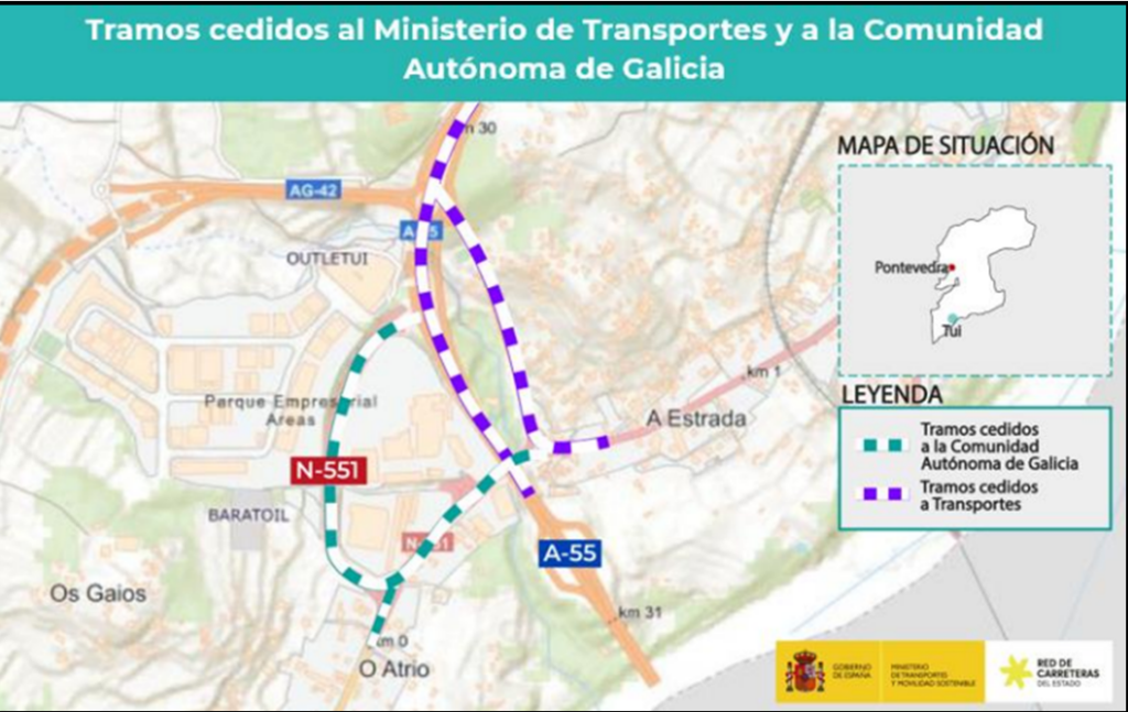 El Gobierno autoriza el intercambio de la titularidad de varios tramos de carretera en el entorno de Tui entre la Xunta de Galicia y Transportes
