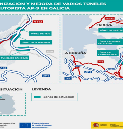 Afectaciones al tráfico en la AP-9 por obras en los túneles de Montecelo, Campolongo, Pedra do Couto, Sartego, A Madroa, Candeán y Teis
