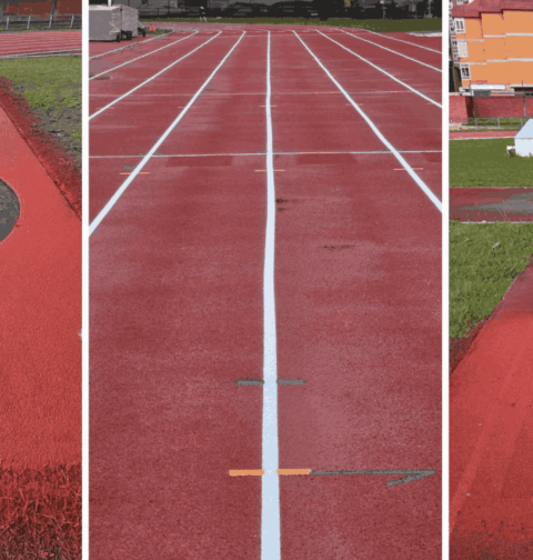 El BNG de Vigo critica la “chapuza” en las pistas de atletismo: tartán resbaladizo, charcos y líneas torcidas o sin pintar